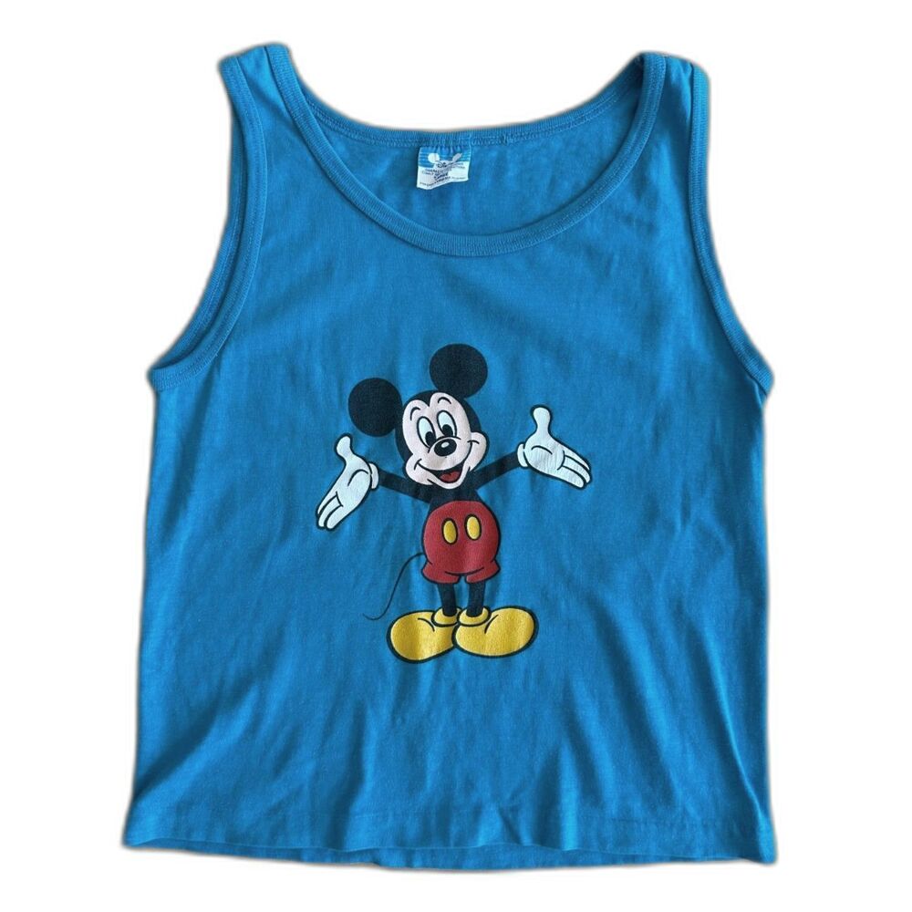 Vintage Disney Mickey Mouse Blue Tank Top Kids Graphic Sleeveless Shirt size L